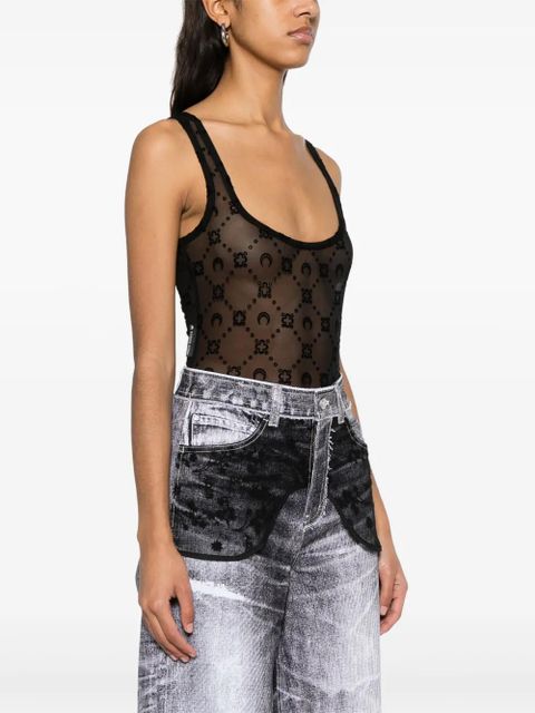 Marine Serre flocked-moonogram mesh bodysuit - Black