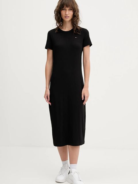 Tommy Jeans sukienka kolor czarny midi rozkloszowana DW0DW19721 - zdjęcie produktu nr 1