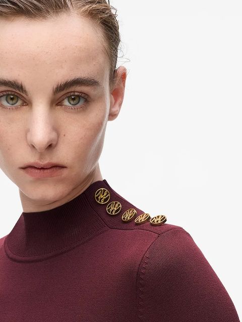 Karl Lagerfeld sweter damski kolor bordowy lekki z półgolfem A4W18038 - zdjęcie produktu nr 2