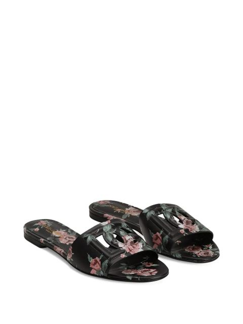 Dolce & Gabbana logo floral print slides - Black