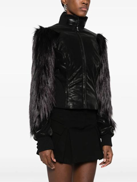 MISBHV logo-engraved faux-fur biker jacket - Black