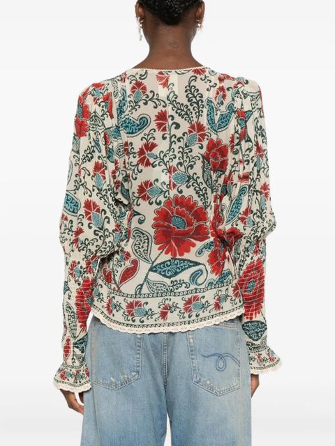 FARM Rio floral-print ruffled blouse - Neutrals