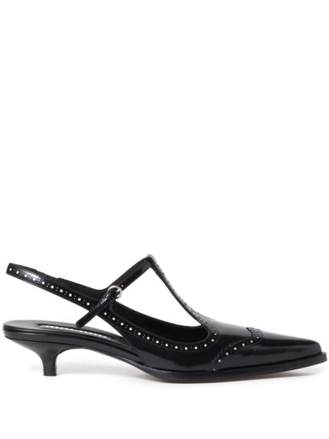 Miu Miu Brushed leather brogue slingback T-strap pumps - Black - zdjęcie produktu nr 1