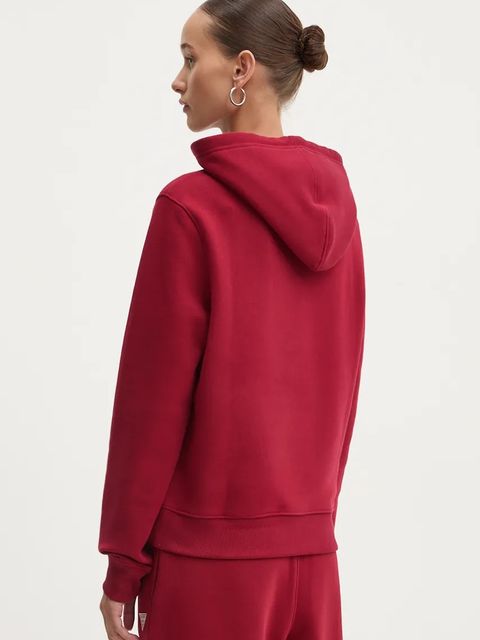 Guess Jeans bluza damska kolor bordowy z kapturem gładka W4YQ04 KC811