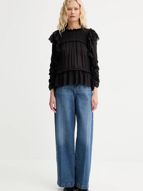 MUNTHE bluzka CRISP damska kolor czarny gładka 252100225231