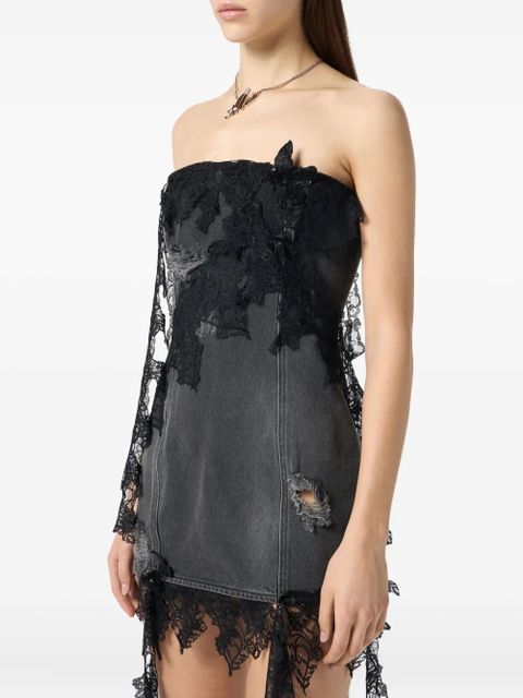 Blumarine strapless lace-trimmed denim dress - Grey