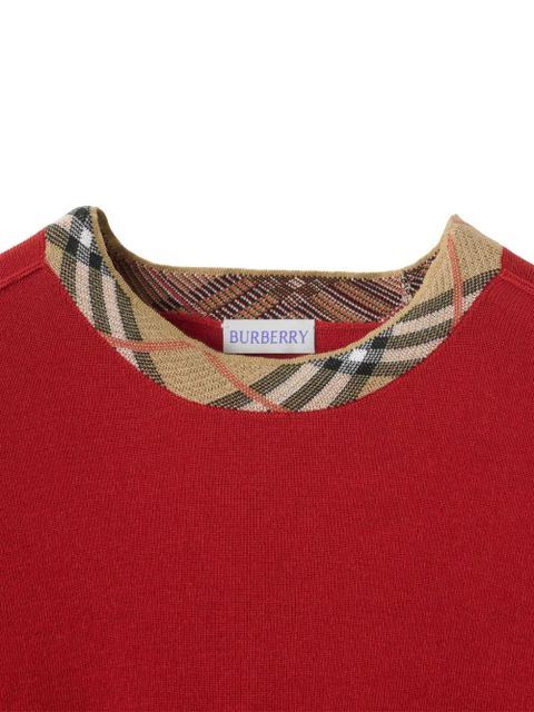 Burberry check-trimmed wool sweater - Red - zdjęcie produktu nr 2