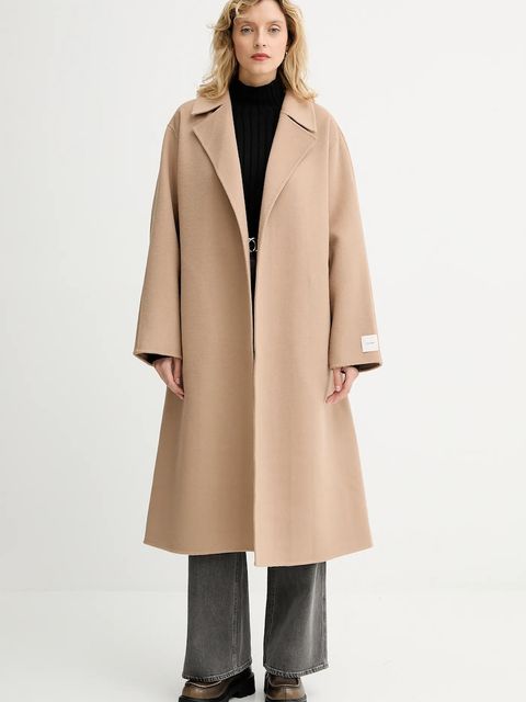 Calvin Klein płaszcz z dodatkiem wełny kolor beżowy LV040WL571 - zdjęcie produktu nr 2