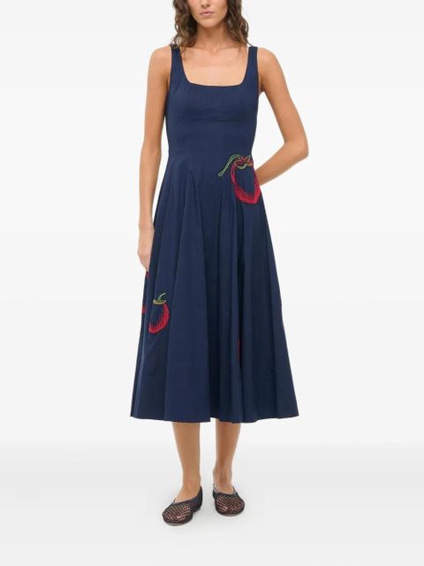 STAUD Wells tomato-embroidered midi dress - Blue - zdjęcie produktu nr 1