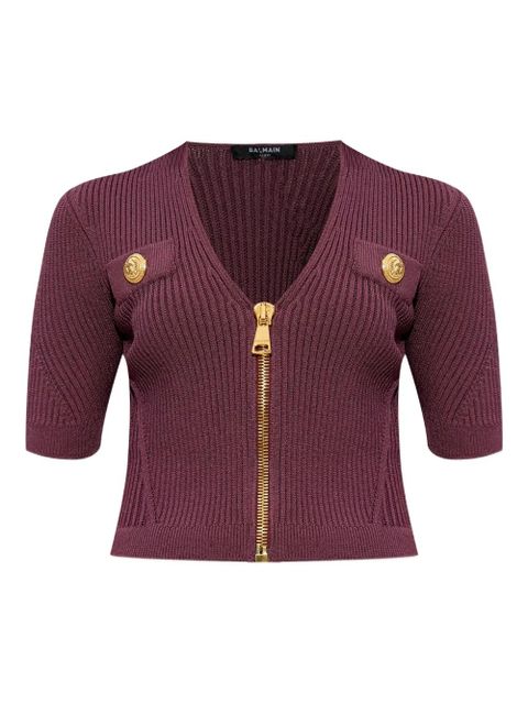 Balmain zip-up ribbed top - Purple - zdjęcie produktu nr 1