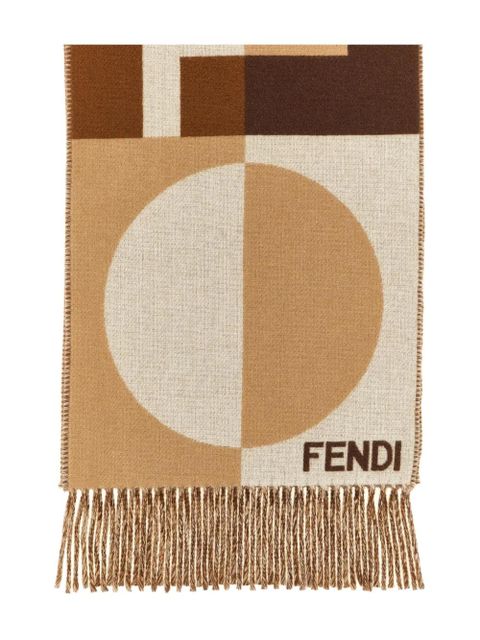 FENDI jacquard-pattern fringed scarf - Neutrals - zdjęcie produktu nr 2