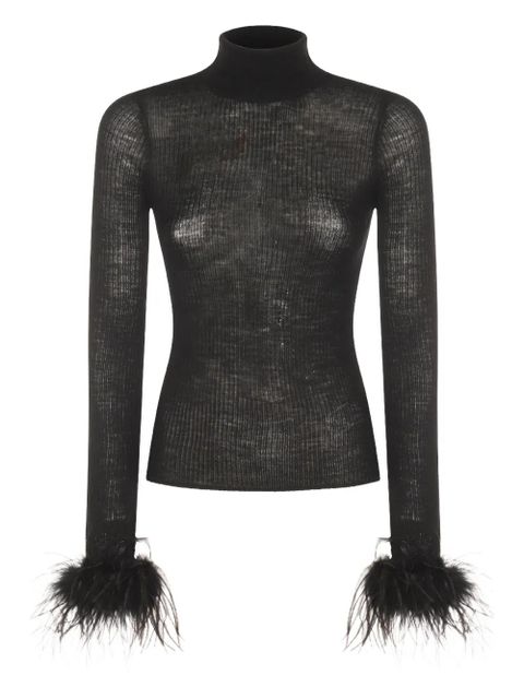 Blumarine feather-trimmed ribbed-knit jumper - Black - zdjęcie produktu nr 1