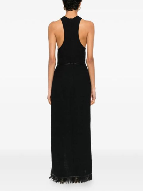 Nanushka Rayen frayed draped midi dress - Black