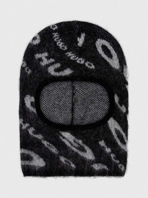 HUGO kominiarka z domieszką wełny kolor czarny z cienkiej dzianiny