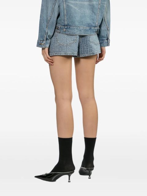 Self-Portrait rhinestone denim shorts - Blue