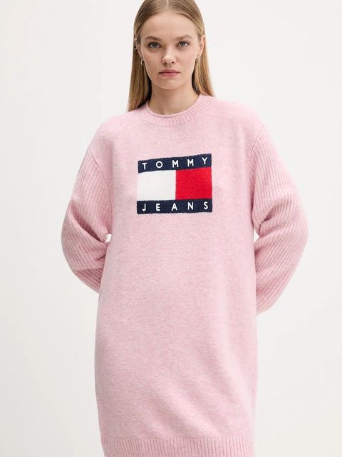 Tommy Jeans sukienka z domieszką wełny kolor różowy mini oversize DW0DW21462 - zdjęcie produktu nr 1