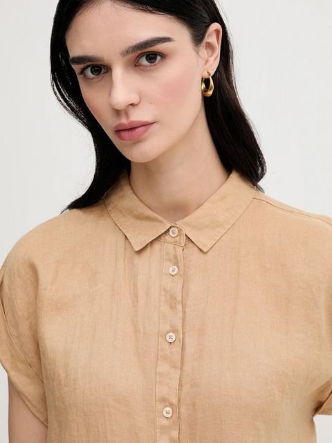 United Colors of Benetton koszula lniana kolor beżowy regular z kołnierzykiem klasycznym