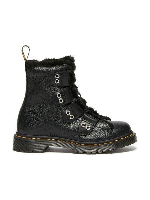 Dr. Martens workery skórzane 1460 LTT Fur Lined damskie kolor czarny na platformie lekko ocieplone DM31876001 - zdjęcie produktu nr 1