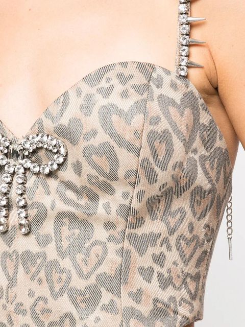 AREA Heart leopard-print bustier top - Brown
