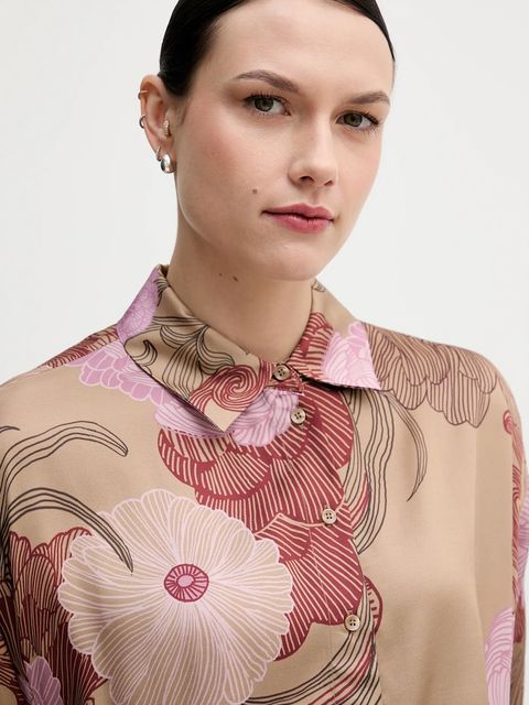 Sisley koszula damska kolor beżowy relaxed z kołnierzykiem klasycznym 5IBNLQ07F