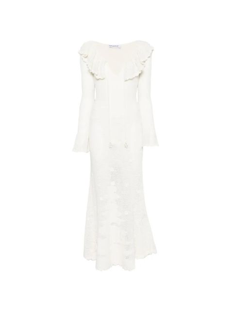 Self-Portrait ruffled-trim crochet maxi dress - Neutrals - zdjęcie produktu nr 1