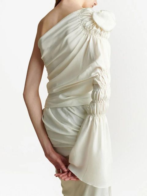 KHAITE Apollo one-shoulder draped long dress - Neutrals