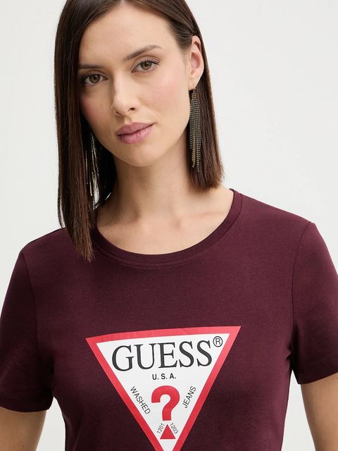 Guess t-shirt bawełniany damski kolor bordowy W1YI1B I3Z14 - zdjęcie produktu nr 2