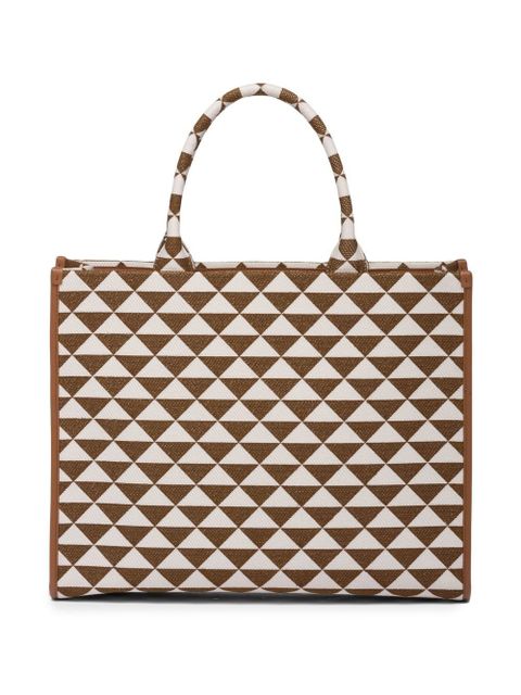 Prada large Symbole embroidered tote bag - Brown