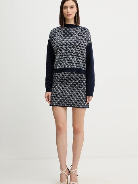 Guess sweter z domieszką wełny AUBREY damski kolor granatowy z półgolfem W5BR23 Z3JD2