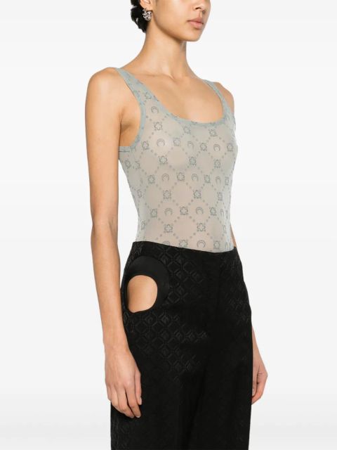 Marine Serre Moonogram flocked tulle bodysuit - Grey