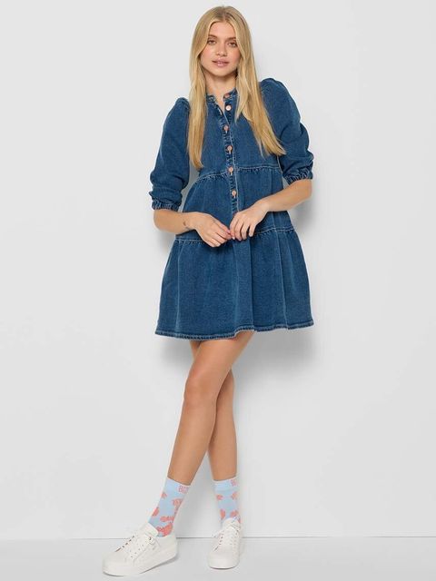 Bizuu sukienka jeansowa DANIELLE kolor granatowy mini rozkloszowana DANIELLE NIEBIESKI