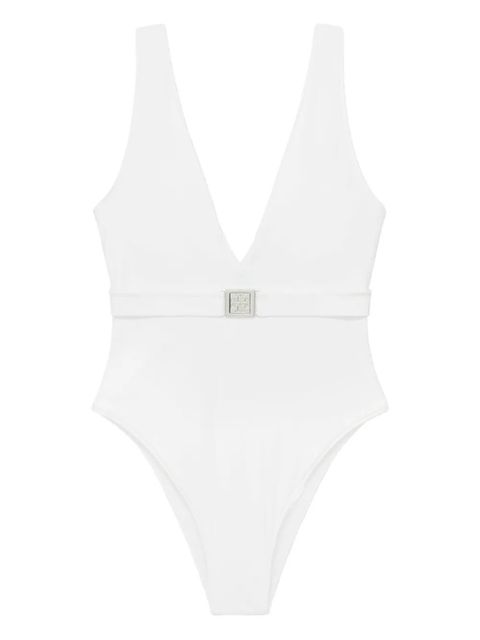 Tory Burch belted V-neck swimsuit - White - zdjęcie produktu nr 1