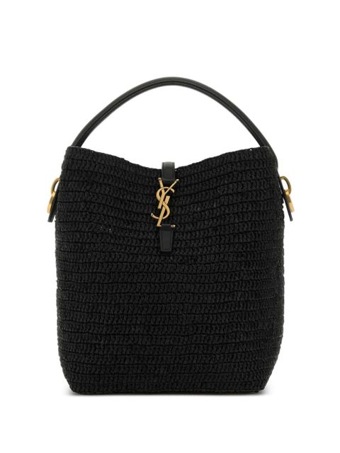 Saint Laurent Le 37 raffia leather-trimmed bucket bag - Black - zdjęcie produktu nr 1