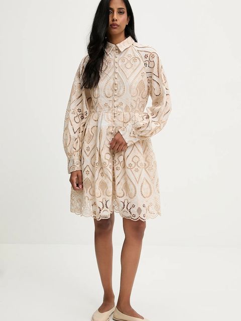 Answear.LAB sukienka bawełniana kolor beżowy mini rozkloszowana - zdjęcie produktu nr 2