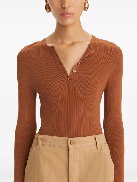 Tory Burch ribbed-knit henley top - Brown