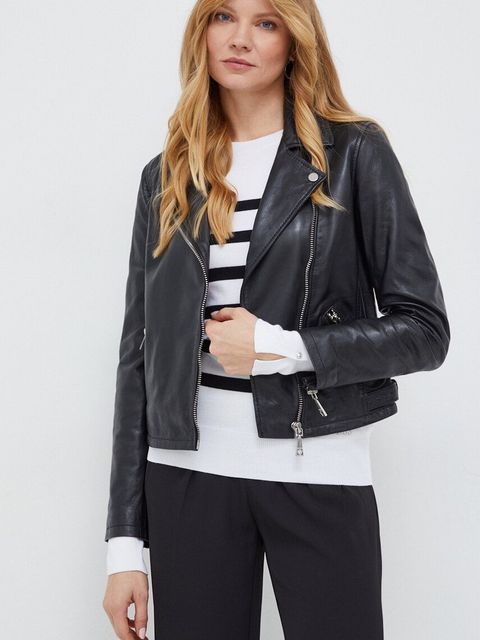 Guess ramoneska skórzana damska kolor czarny przejściowa W3BL83 L0O00