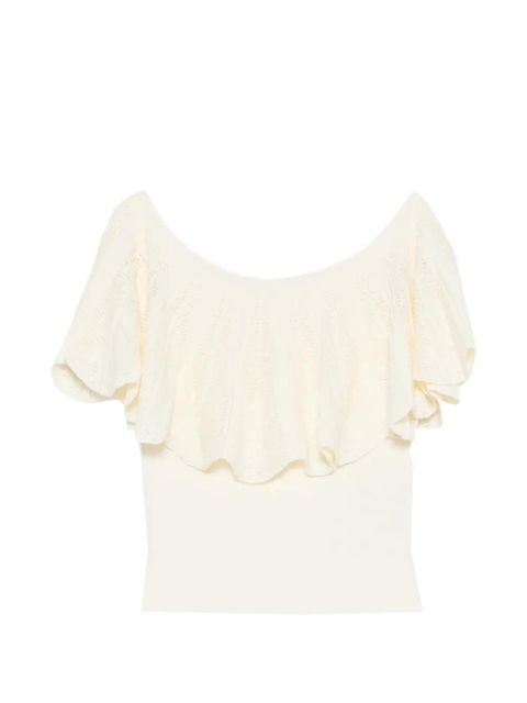 Ba&Sh Salda ruffled pointelle-knit top - Neutrals - zdjęcie produktu nr 1