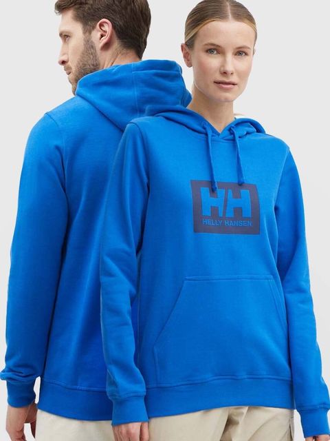 Helly Hansen bluza bawełniana kolor niebieski z kapturem z nadrukiem 53289 - zdjęcie produktu nr 1