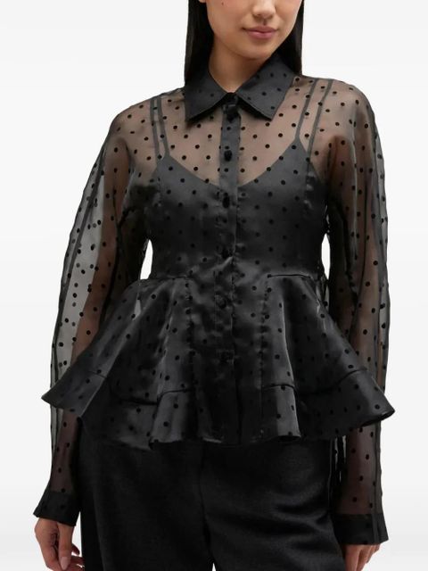 GANNI flocked organza peplum shirt - Black