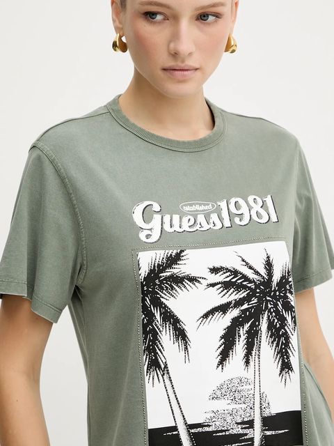Guess t-shirt bawełniany damski kolor zielony W5YI17 I3Z14