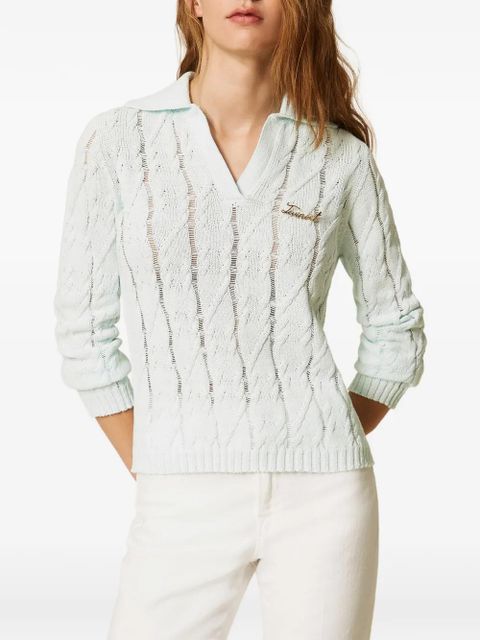 TWINSET polo-collar cable-knit sweater - Green - zdjęcie produktu nr 2