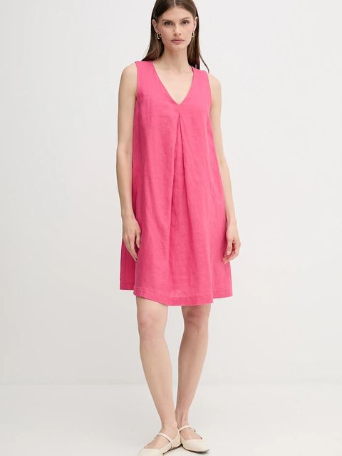 United Colors of Benetton sukienka lniana kolor różowy mini rozkloszowana 4AGHDV0AX - zdjęcie produktu nr 2