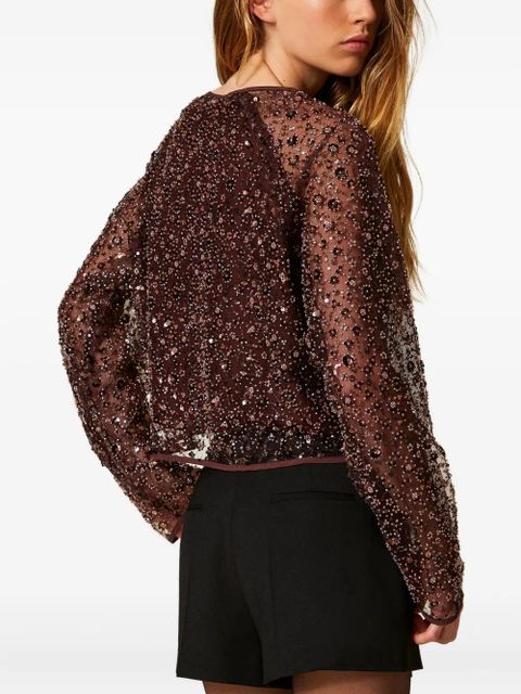 TWINSET sequin-embellished tulle blouse - Brown