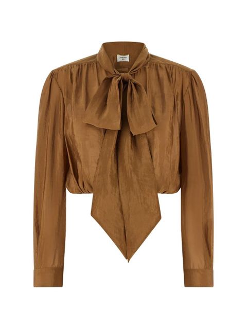 Saint Laurent tie-neck cropped blouse - Brown - zdjęcie produktu nr 1