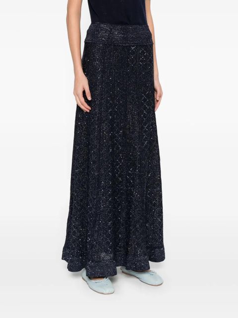 SANDRO textured strass abstract knitted skirt - Blue