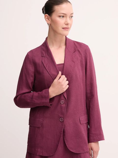 United Colors of Benetton marynarka lniana kolor bordowy jednorzędowa gładka - zdjęcie produktu nr 1