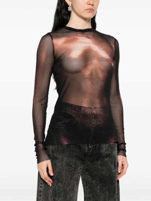Jean Paul Gaultier mesh body-print top - Black