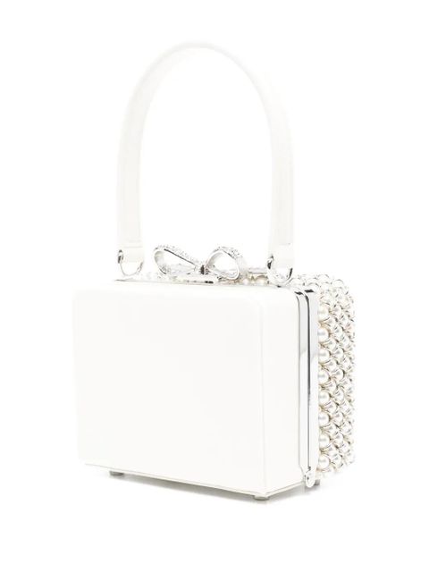 Self-Portrait mini pearl-embellishment tote bag - Neutrals