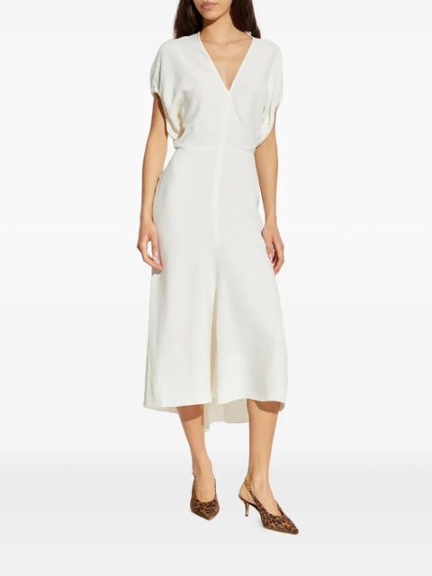 Victoria Beckham gathered short-sleeves midi dress - Neutrals