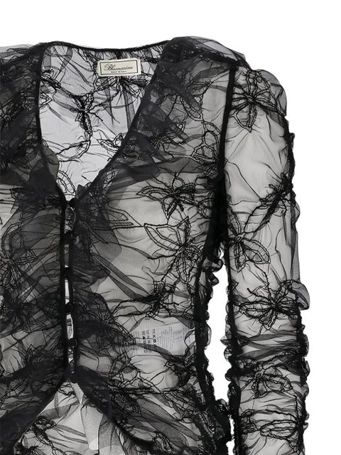 Blumarine ruffled net blouse - Black